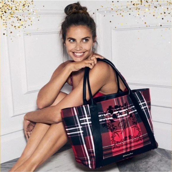 Victoria’s Secret Tote Bag Red and Black Plaid - Picture 1 of 10
